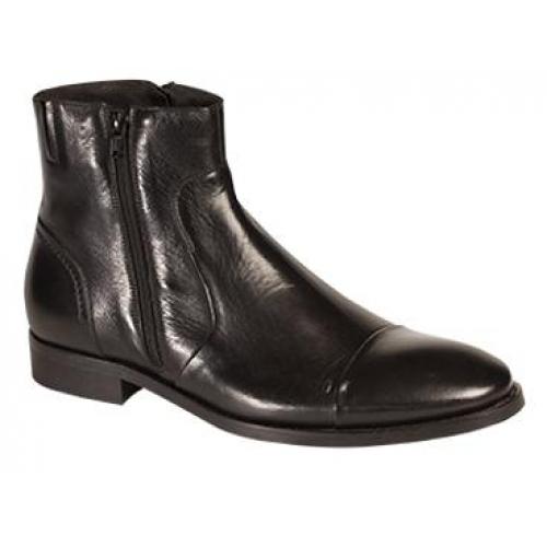 Bacco Bucci "7918-20" Black Genuine Hand-Burnished Calfskin Plain Toe Zipper Boot
